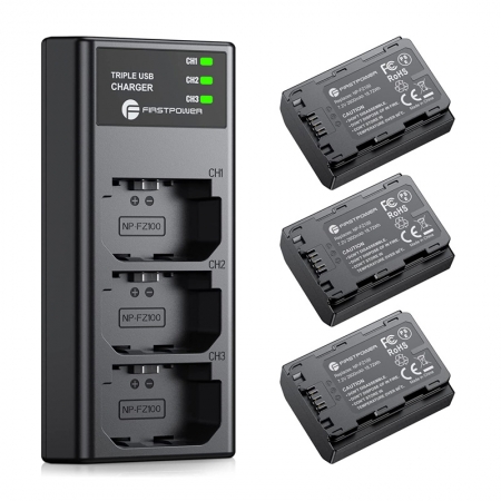 FirstPower NP-FZ100 Battery 2-Pack and Dual USB Charger Compatible with  Sony Alpha A7 III, A7 IV, A7R III/A7R3, A7R IV, A7S III, A7C, A6600, A1,  A9